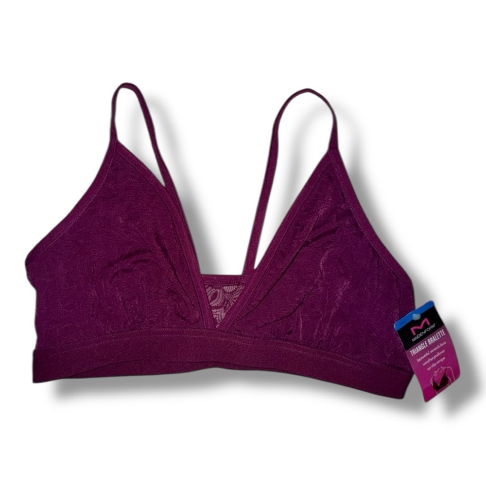 Maidenform Bralette NWT Magenta Triangle Stretch Lace Wirefree Pullover Size XL🍭 - Picture 7 of 16